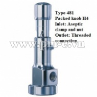 VAN AN TOÀN, Type 481 - Packed knob H4 - Inlet - Aseptic clamp and nut - Outlet- Threaded connection